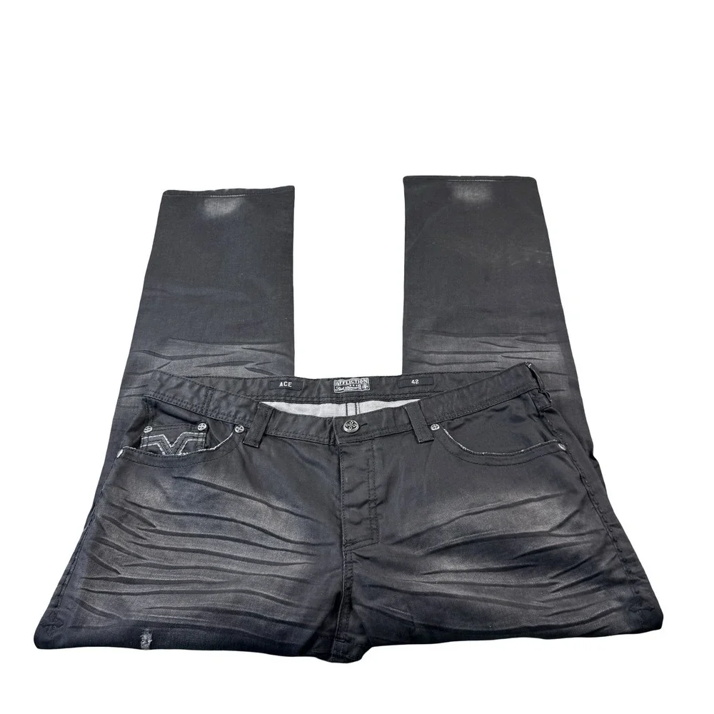 Affliction Black Ace Premium Stitch Button Fly Mens Jeans Size 42x34